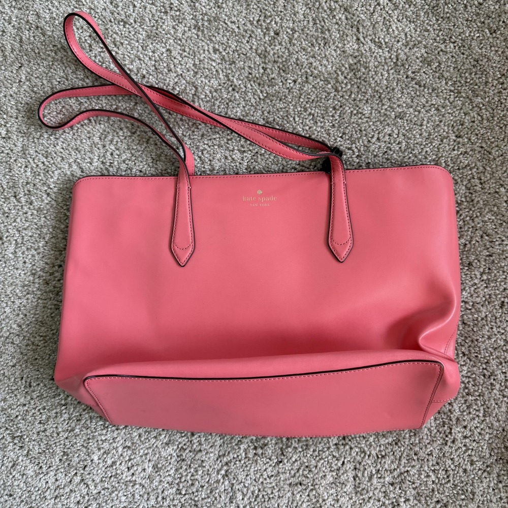 Kate Spade Tote Bag Womens Large Pink Leather Zip Butterfly Shoulder Purse